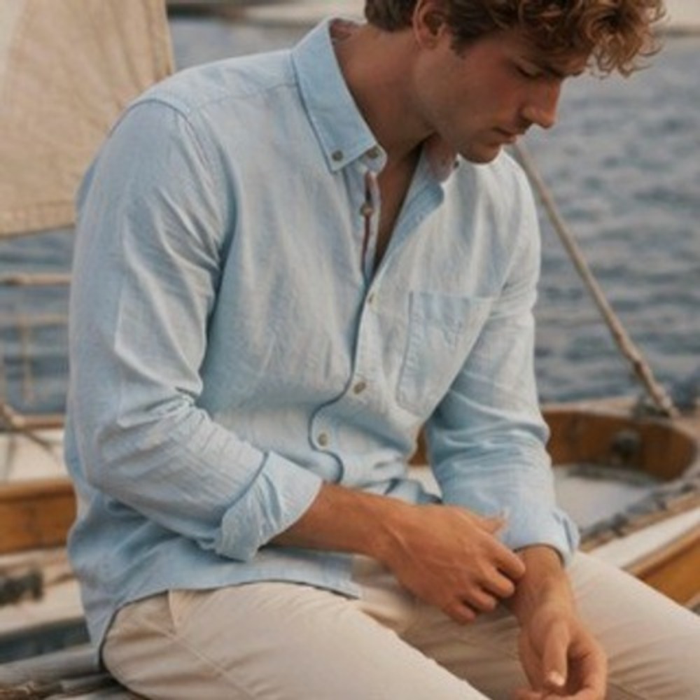 Alexander Julian Organic Cotton Button Down Shirt Large Blue Preppy Large Polo